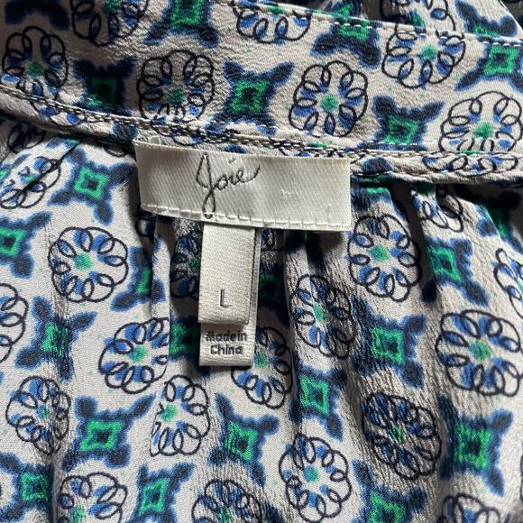 Joie Top Addie Geo Diamond Deep V Blouse 100% Silk Sz L Elastic Cuffs Pullover - Picture 6 of 8